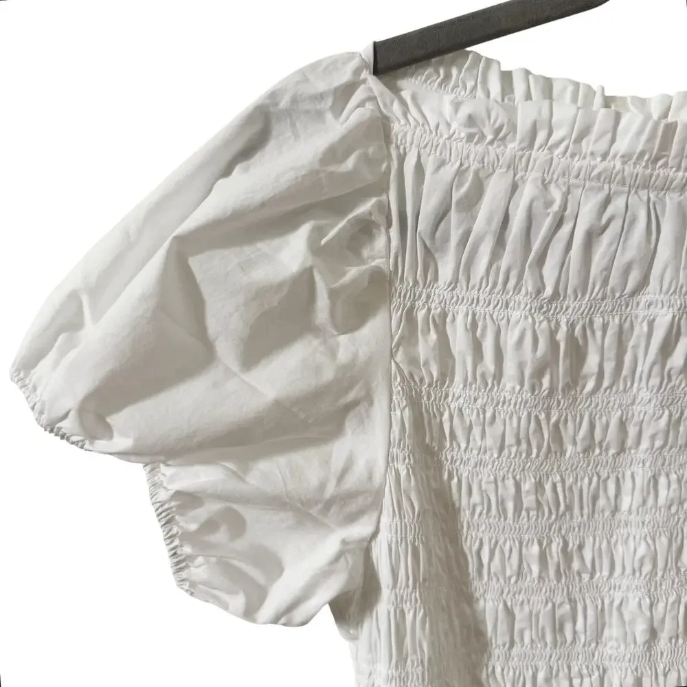 DOEN Rizzo Smocked Mini Dress in "Salt" White Cream Size Small - Picture 7 of 10